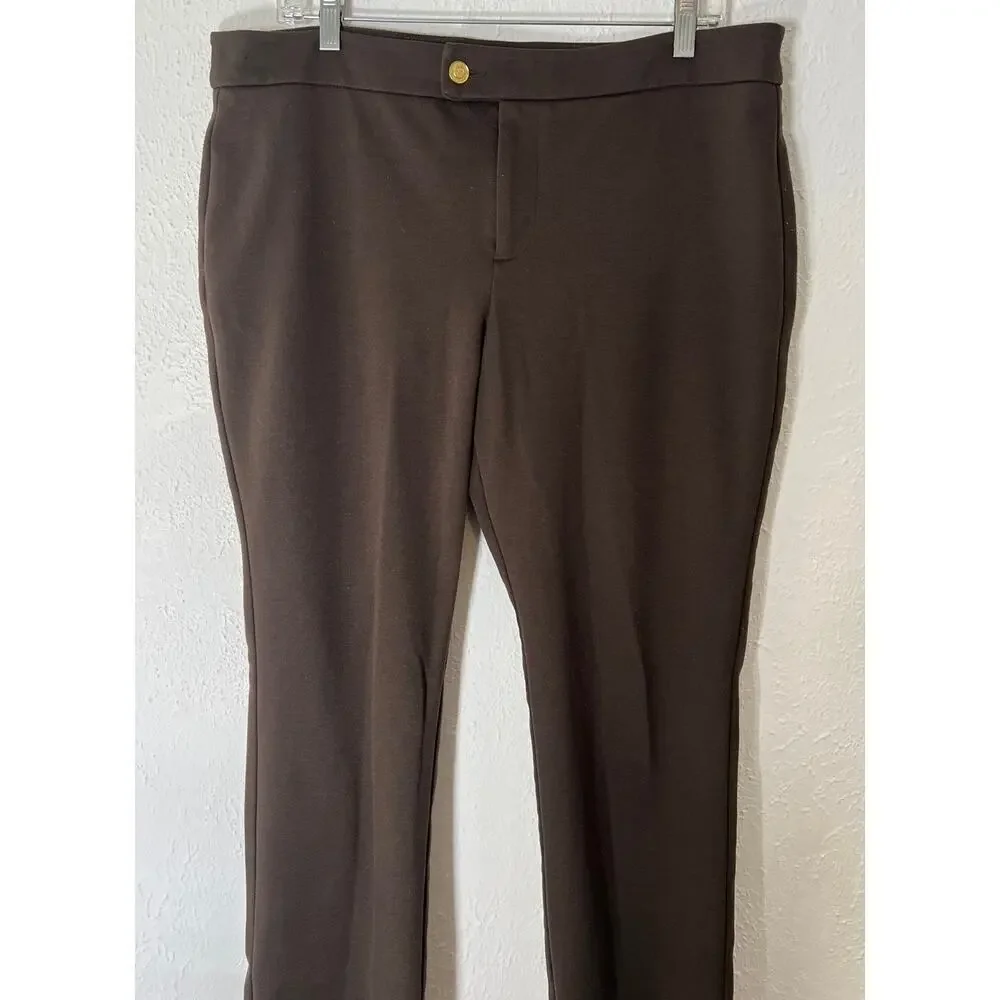 Michael Kors Pants Womens Sz 14 Brown Stretch Ponte Knit Skinny Ankle Logo